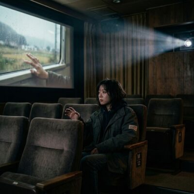 Audience reconnecting with slow emotionally quiet films inside a dim cinematic theater